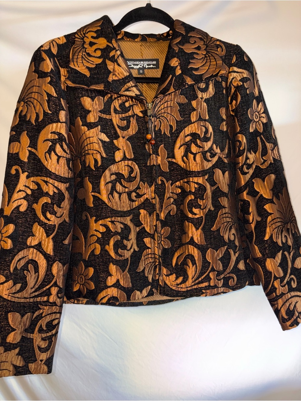 Windridge Cheryl Nash Blazer Jacket S Black & Bronze Floral Jacquard Jacket
